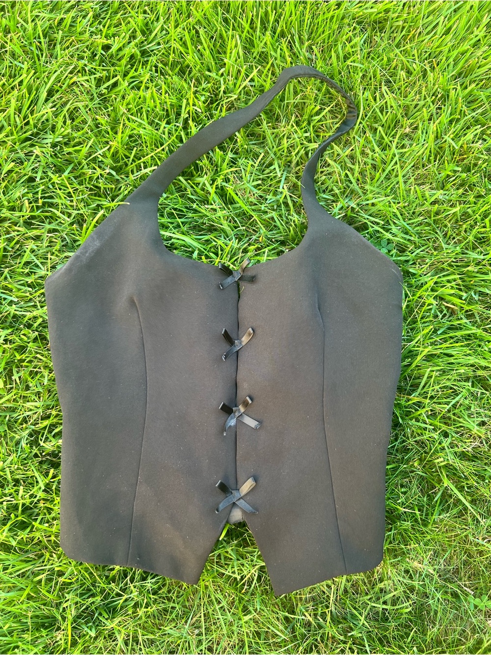 Zara Black Halter Corset-Style Crop Top with Bow Closures
